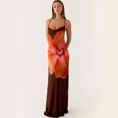2026 New Cross border Women's Fashion Strap Hanging Neck Printed Waist slimming Trendy Dress Long Skirt from Europe and America