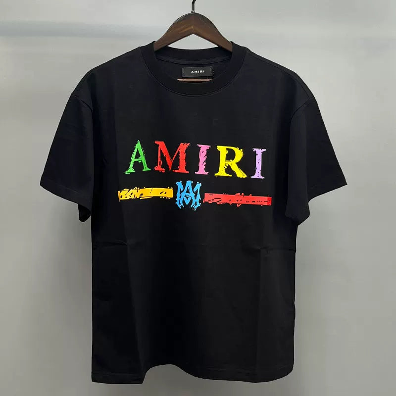 Amiri Multi-Color Logo Stripe Graphic Short Sleeve T-Shirt - Black