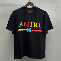 Amiri Multi-Color Logo Stripe Graphic Short Sleeve T-Shirt - Black