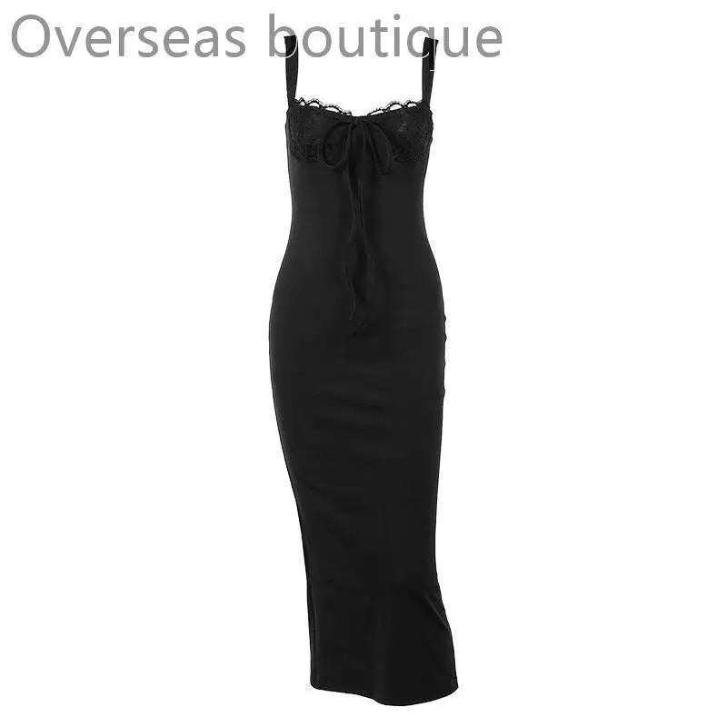 Lace patchwork slit camisole dress slim fit lace patchwork slit suspender dress