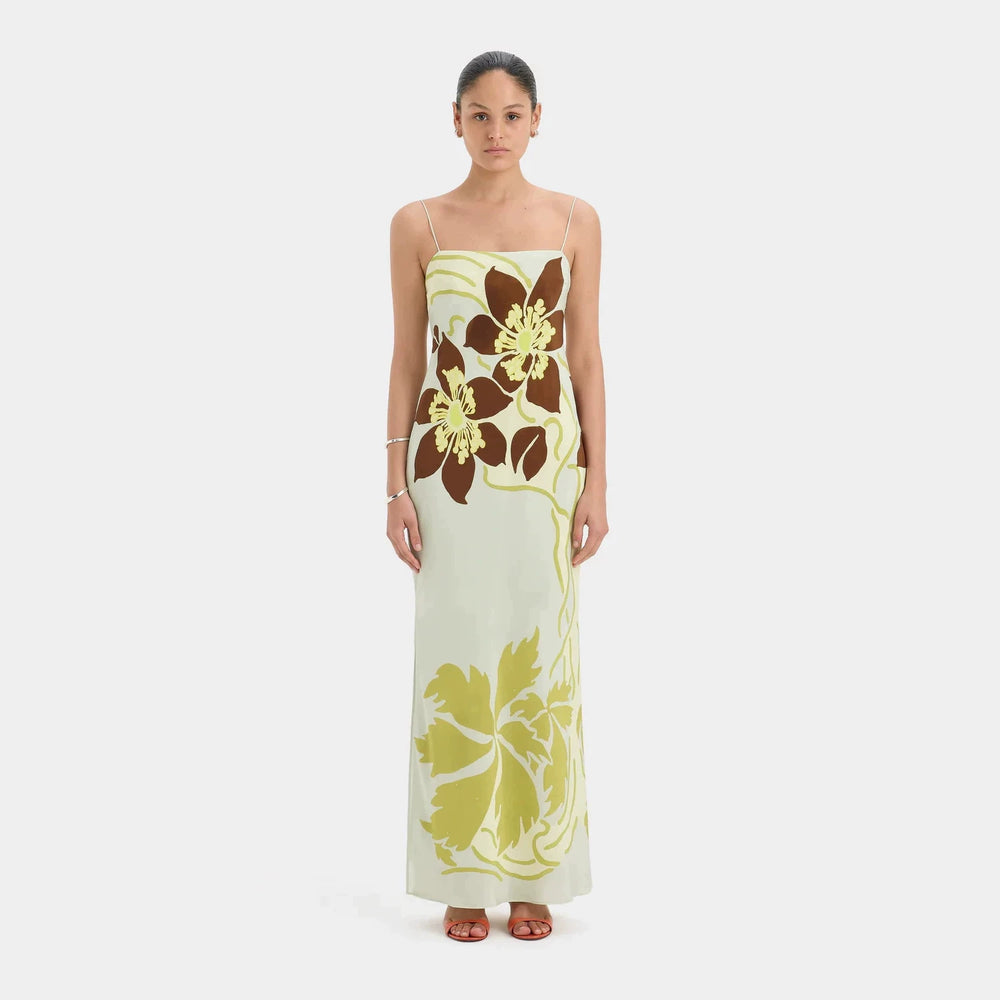 2026 New Cross border Women's Clothing Retro Vacation Style Printed Square Collar Strap Waist Look Slimming Long Dress from Europe and America