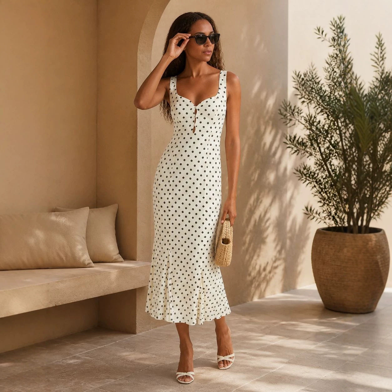 European and American 2026 new cross-border women's clothing gentle temperament storm point square collar suspender waist cinching slimming backless dress