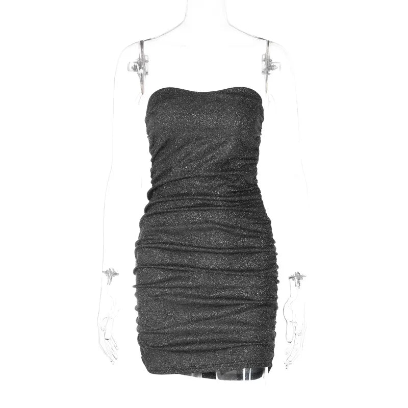 V-neck bra open back pleated dress V-neck strapless backless pleated slim fit dress