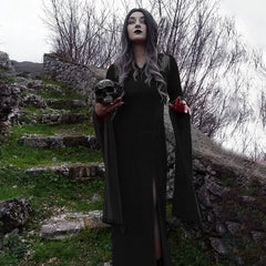 Lace Patch Flare Sleeve Dress with Lace Hollow Splicing Horn Sleeve Long Dress for Women
