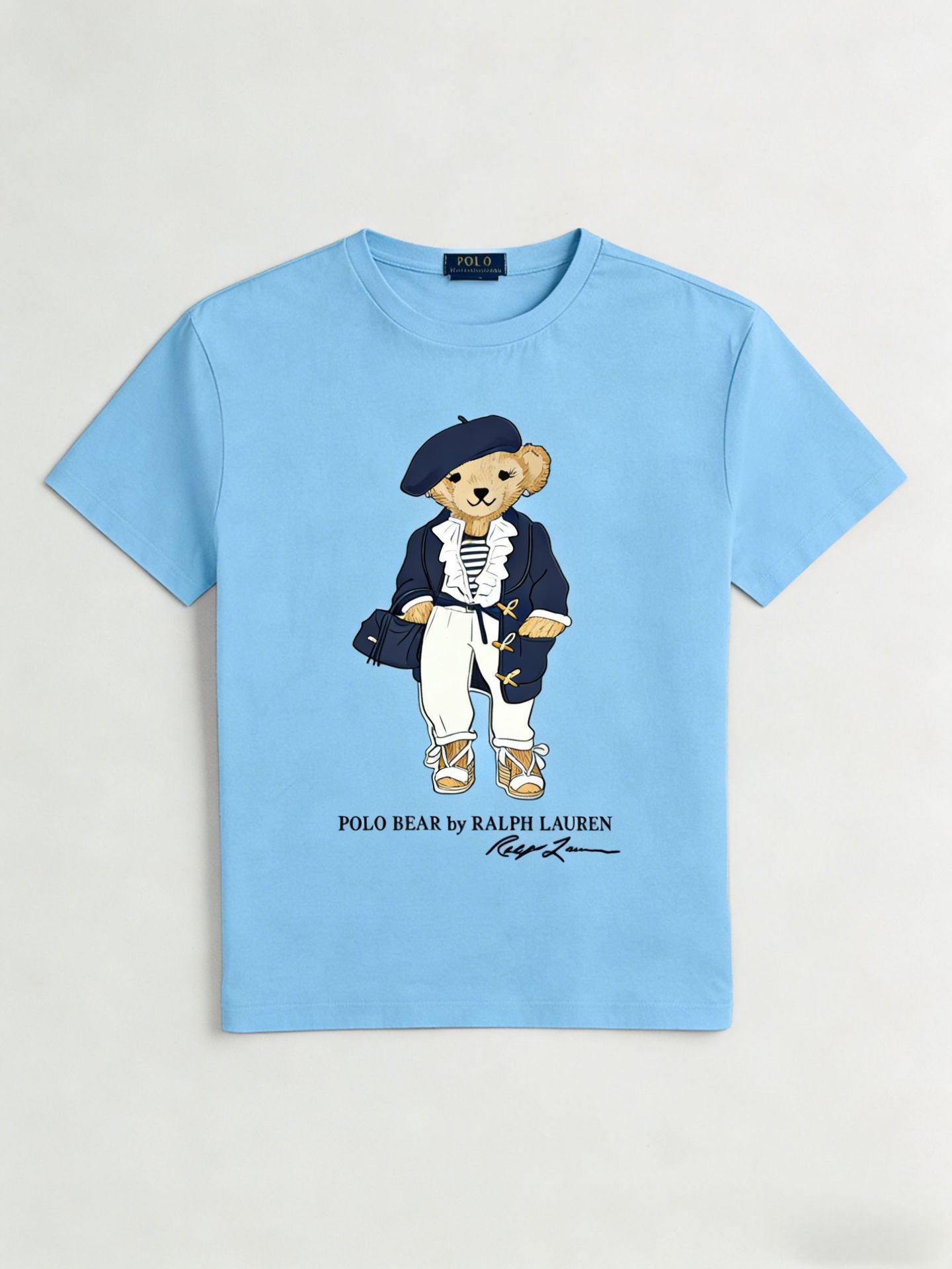 European and American Cross border 2025 Summer Cross border Women's Fashion New Casual Bear Printed T-shirt Round Neck Loose Short Sleeve