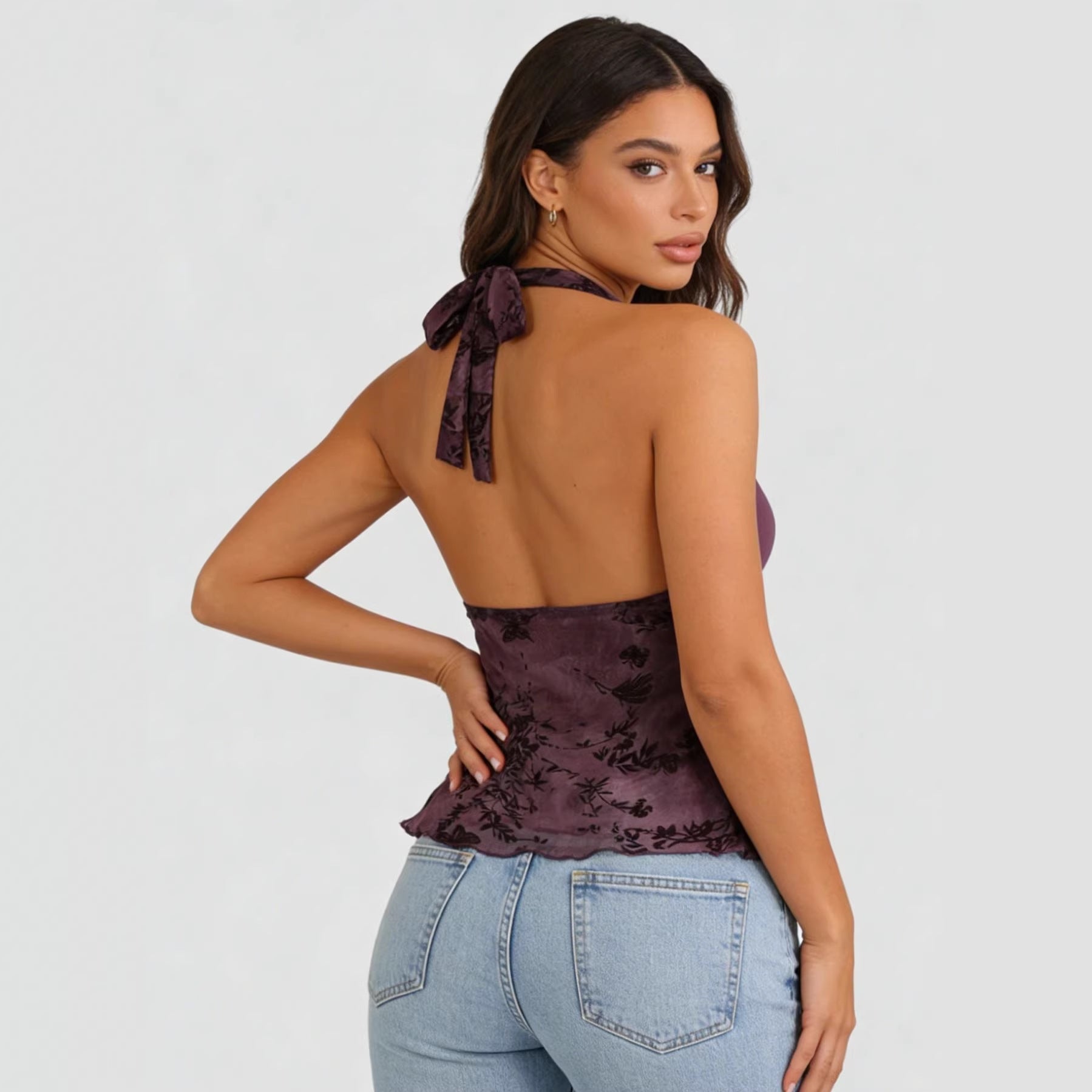 2026 European and American Cross border Mesh Hanging Neck Strap Vest, Hot selling Foreign Trade Product, Summer New Metal Ring Backless Top