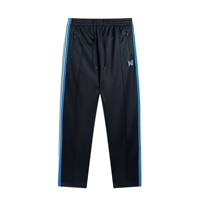 Needles Style Embroidered Butterfly Multi-Stripe Track Pants - Dark Navy/Bright Blue
