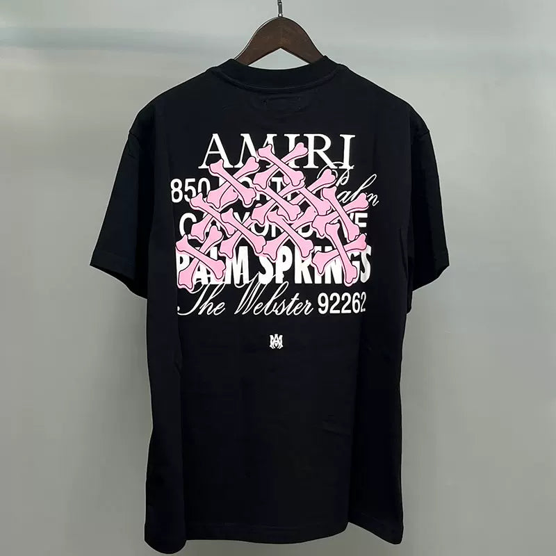 Amiri Palm Springs Pink Bones Graphic Short Sleeve T-Shirt - Black