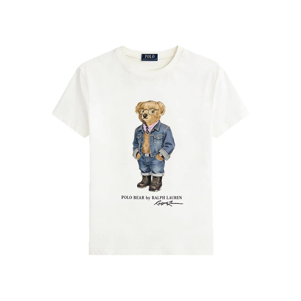 European and American Cross border 2026 Summer Cross border Women's Fashion New Casual Bear Printed Round Neck T-shirt Short Sleeve Top