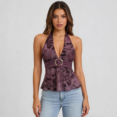 2026 European and American Cross border Mesh Hanging Neck Strap Vest, Hot selling Foreign Trade Product, Summer New Metal Ring Backless Top