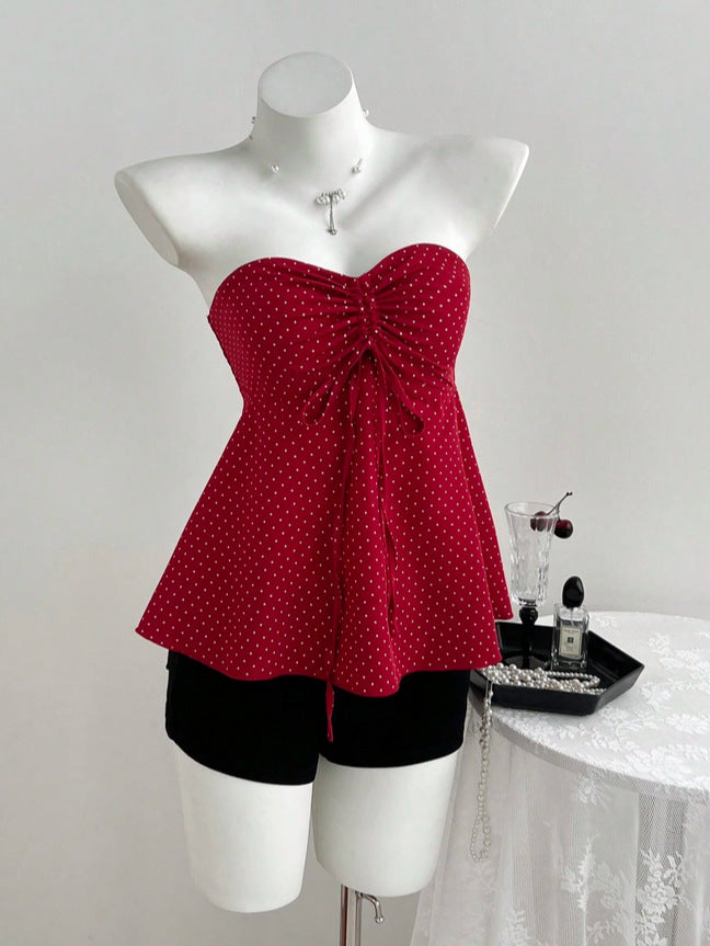 2026 foreign trade summer new product strapless drawstring polka dot fashion women's clothing European and American cross-border e-commerce camisole vest top