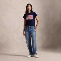 European and American Cross border 2026 Summer Cross border Women's Wear RL Fashion Simple and Versatile Printed Letter Round Neck Short sleeved T-shirt