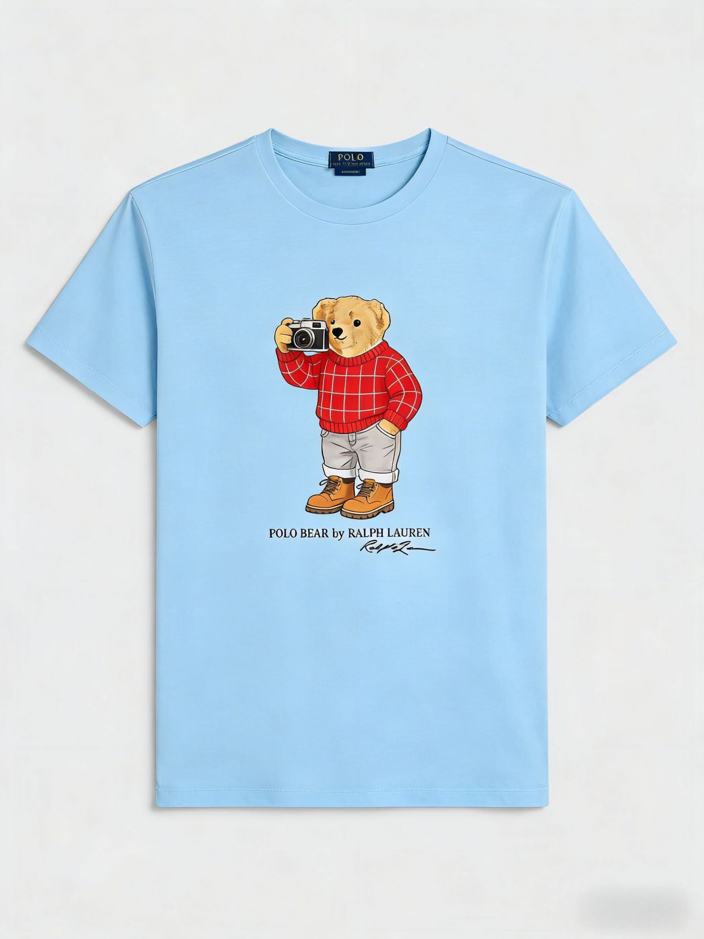 European and American Cross border 2025 Summer Cross border Women's Fashion New Casual Bear Printed T-shirt Round Neck Loose Short Sleeve