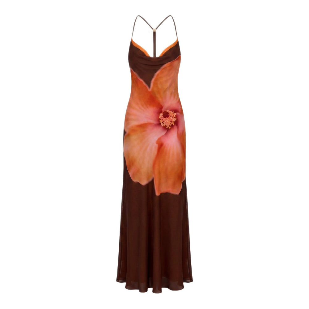 2026 New Cross border Women's Fashion Strap Hanging Neck Printed Waist slimming Trendy Dress Long Skirt from Europe and America