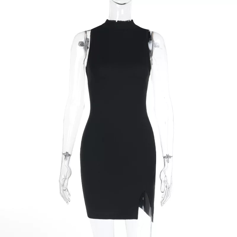 Short skirt slim fit basic slit vest dress短开叉背心连衣裙