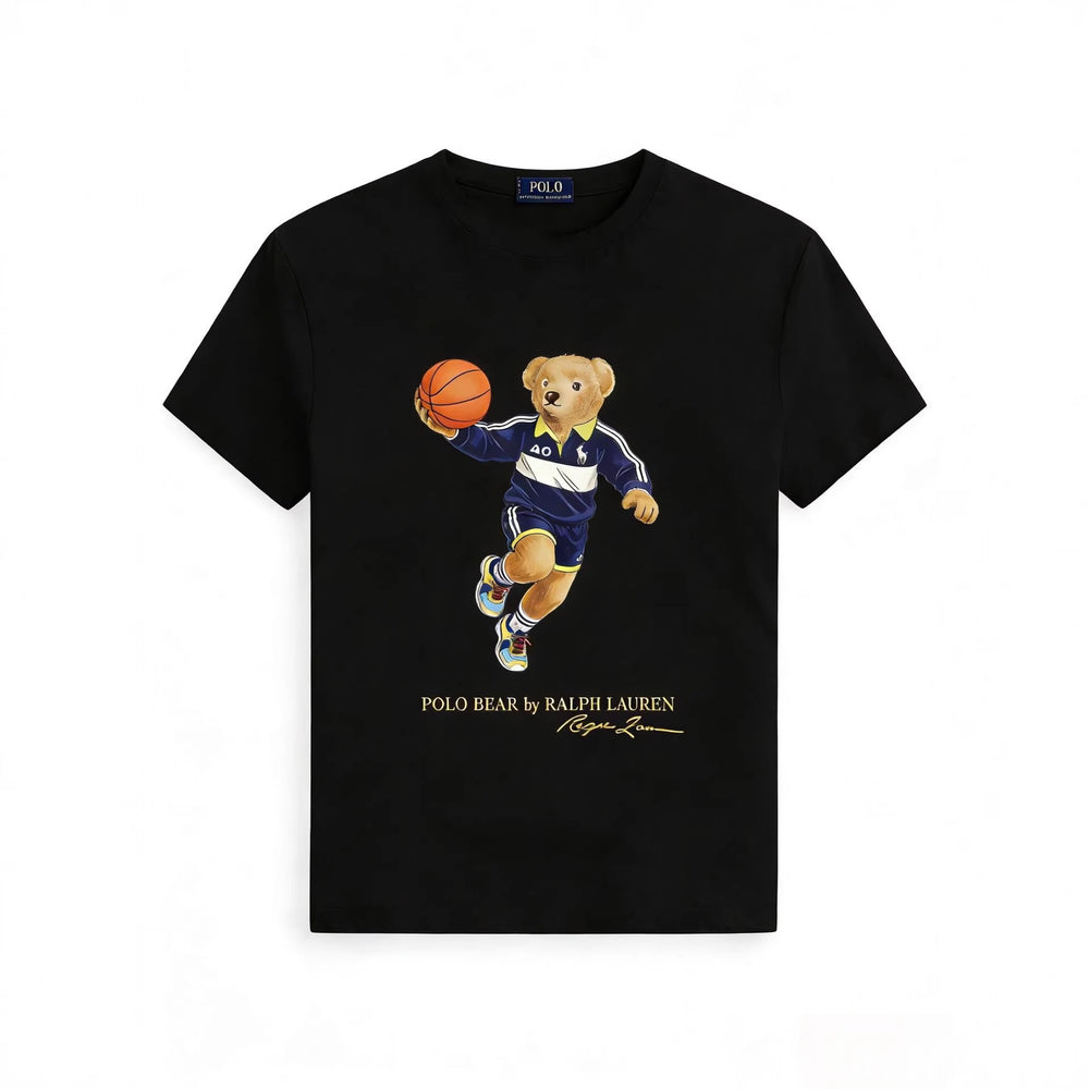 European and American Cross border 2026 Summer Cross border Women's Fashion New Casual Bear Printed Round Neck T-shirt Short Sleeve Top