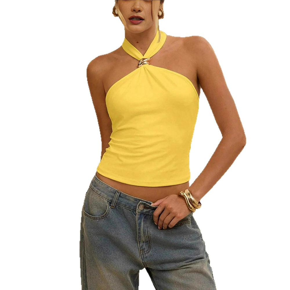 2026 European and American summer cross-border new fashion trend women's backless metal decorative camisole top vest