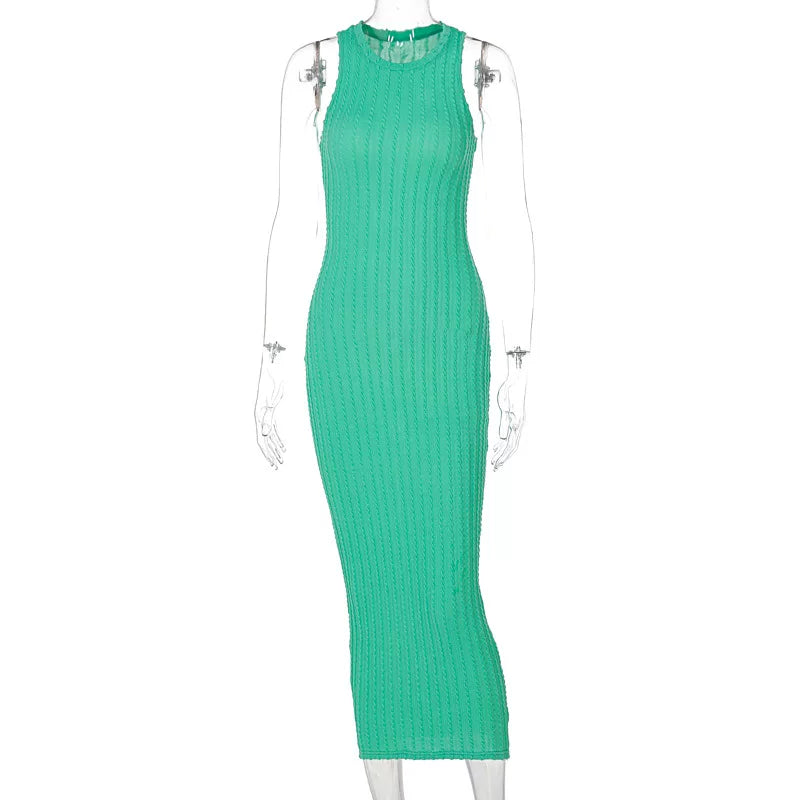 Fashion knitted sleeveless round neck dress for women