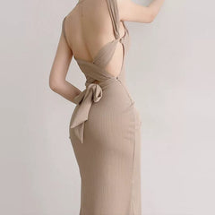 Dress Lace Slim Fit Long Dress Knitted backless camisole dress with straps, slim fit long dress