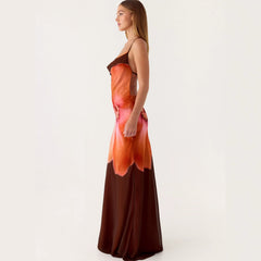 2026 New Cross border Women's Fashion Strap Hanging Neck Printed Waist slimming Trendy Dress Long Skirt from Europe and America