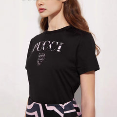 European and American Cross border 2026 Summer New Cross border Women's Fashion Casual Loose Design Printed Round Neck Short sleeved T-shirt