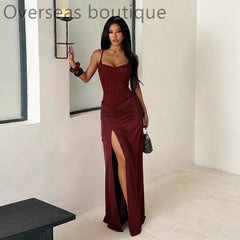 Split party dress for women with suspender texture and split party dress