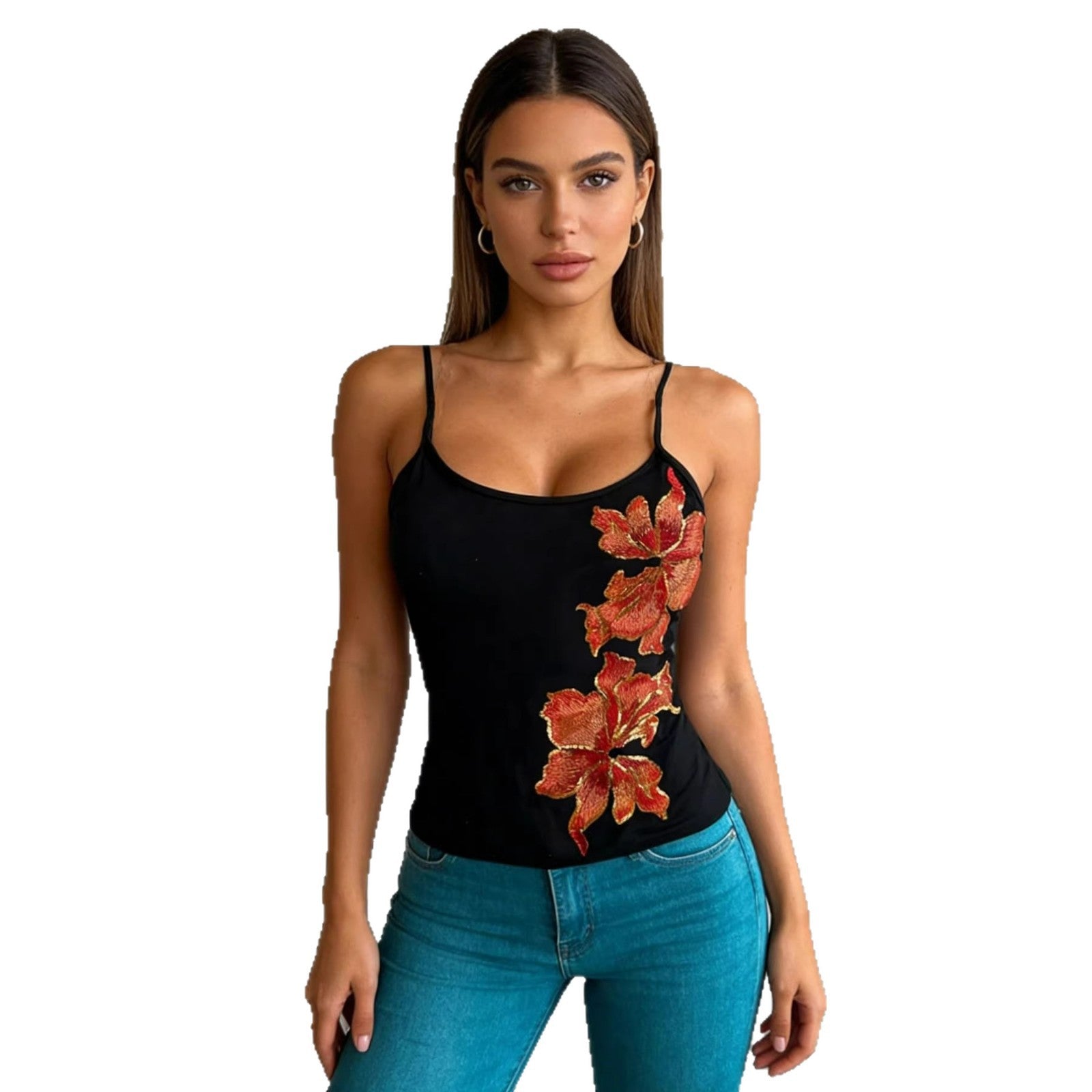 2026 Cross border Foreign Trade Sexy Spicy Girl Sparkle Flower Strap Vest European and American Spring and Summer Slim Women's Top