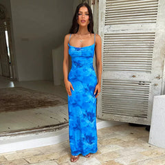 Dress with Waistband and hip wrap print pocket collar camisole dress, hip wrap skirt