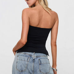 2026 European and American cross-border strapless split summer vest fashion trend simple off shoulder daily beach women's top