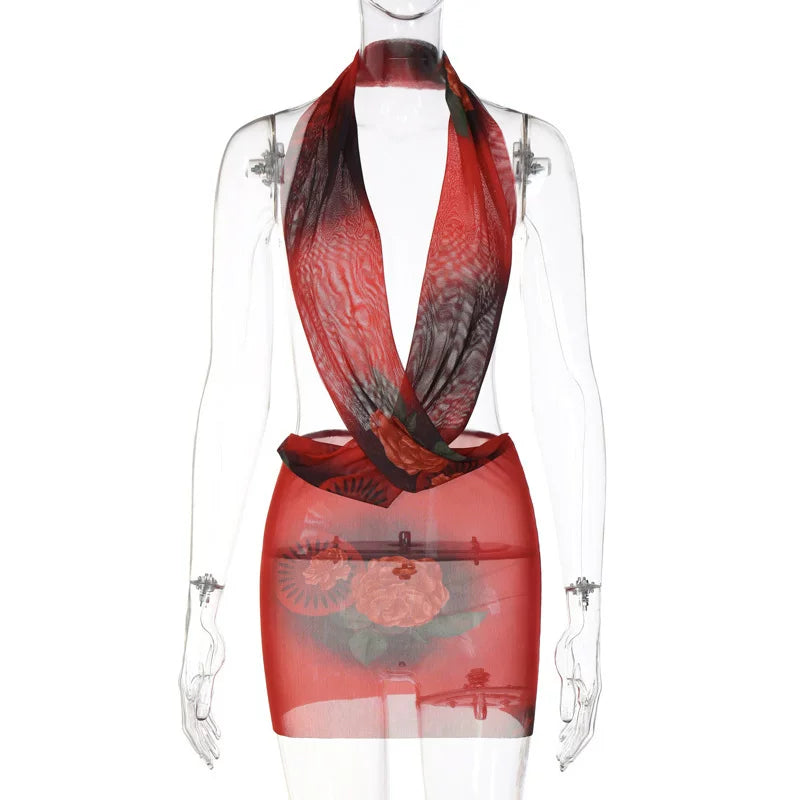 Open Back Hanging Neck Slim Fit Dress