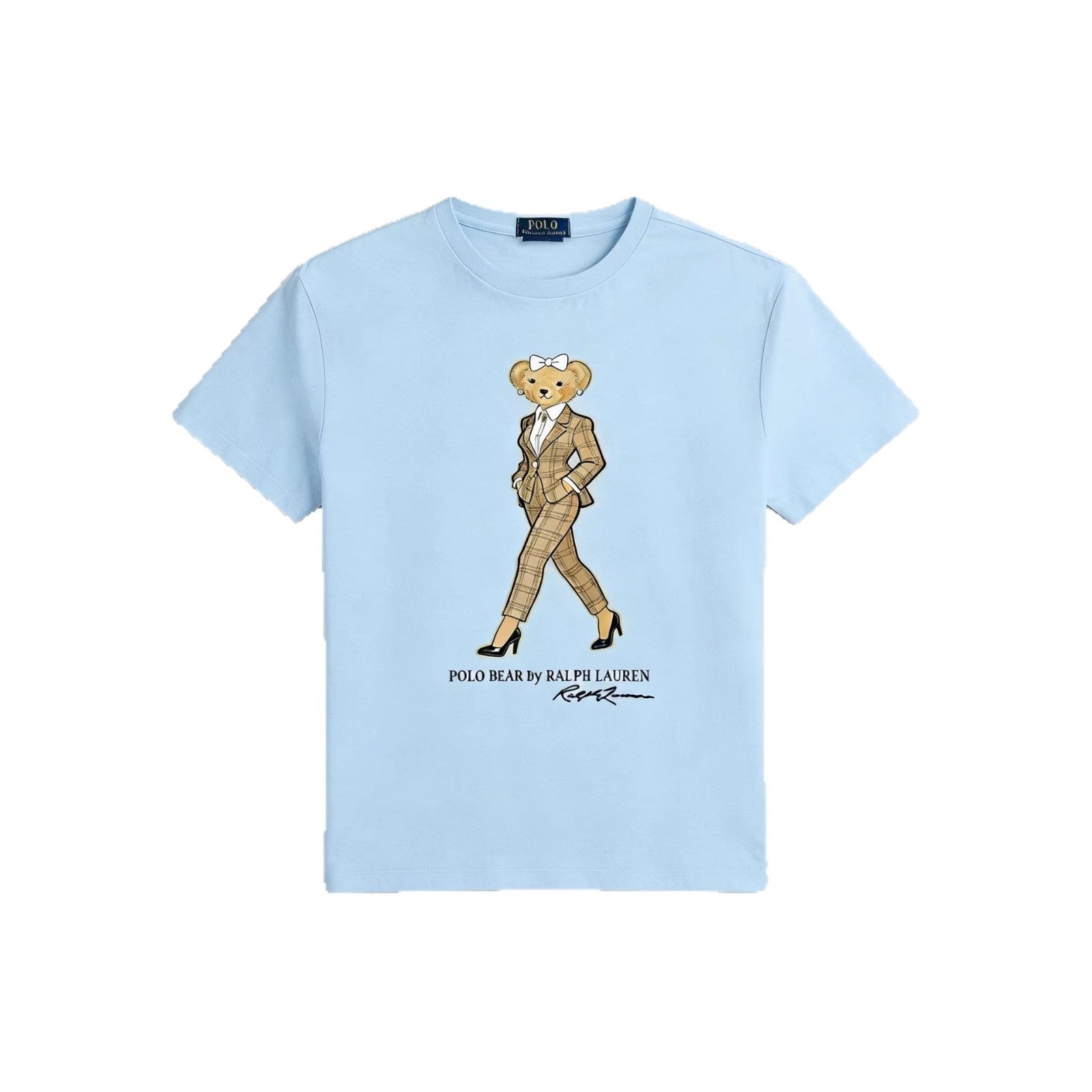 European and American Cross border 2026 Summer Cross border Women's Fashion New Casual Bear Printed Round Neck T-shirt Short Sleeve Top