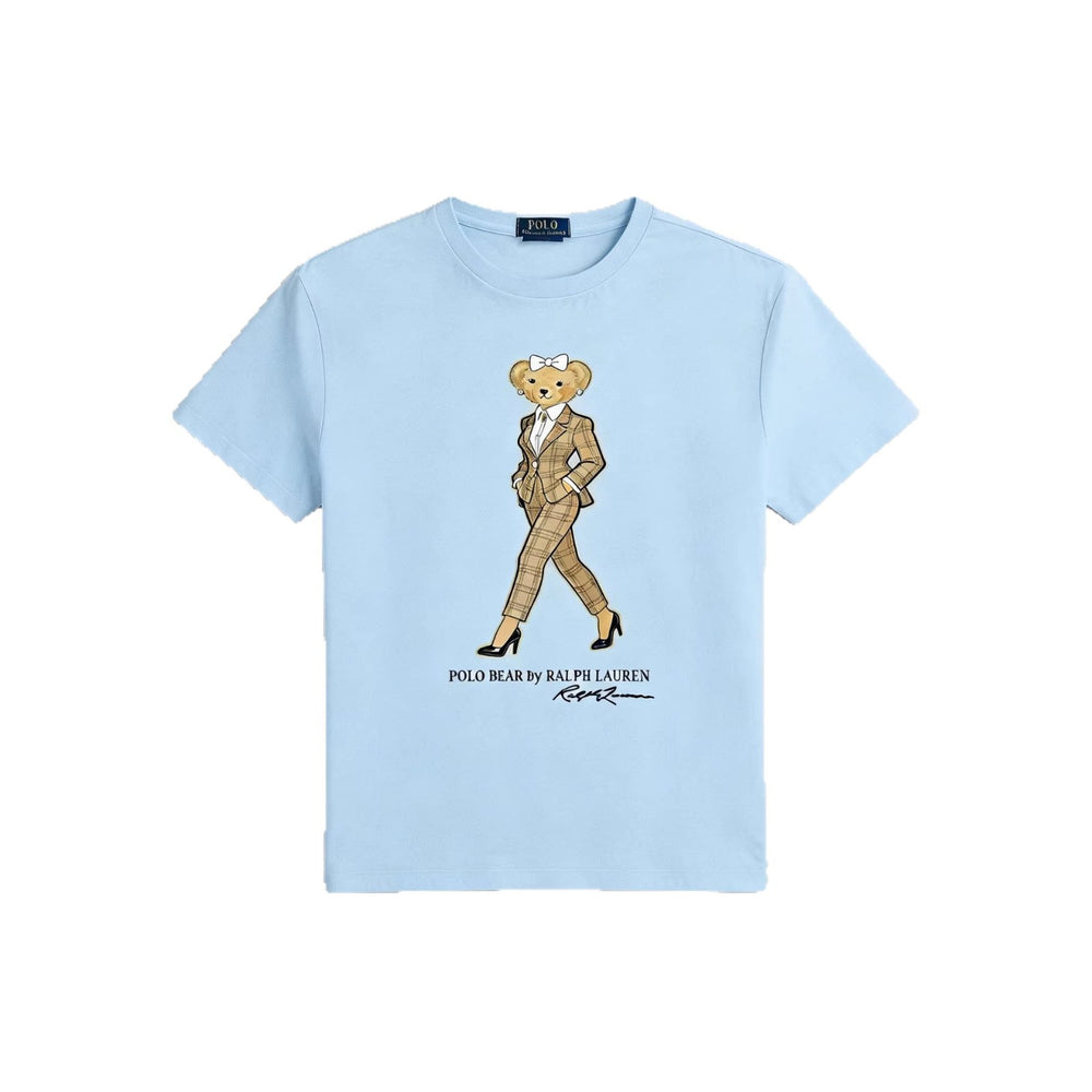 European and American Cross border 2026 Summer Cross border Women's Fashion New Casual Bear Printed Round Neck T-shirt Short Sleeve Top