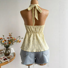 2026 new V-neck backless hanging neck vest with vacation style and sexy spicy girl jacquard summer top sleeveless