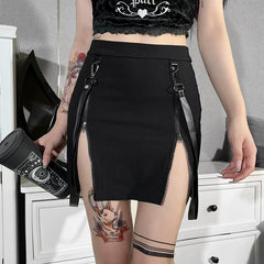 Design sense: Double zipper, high waist, slit, spicy girl, tight fitting, hip hugging skirt, women's trendy, short, sexy half length skirt, summer