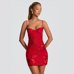 European and American 2026 new cross-border women's clothing fashion temperament slim fit with solid color embroidery short skirt sexy suspender dress