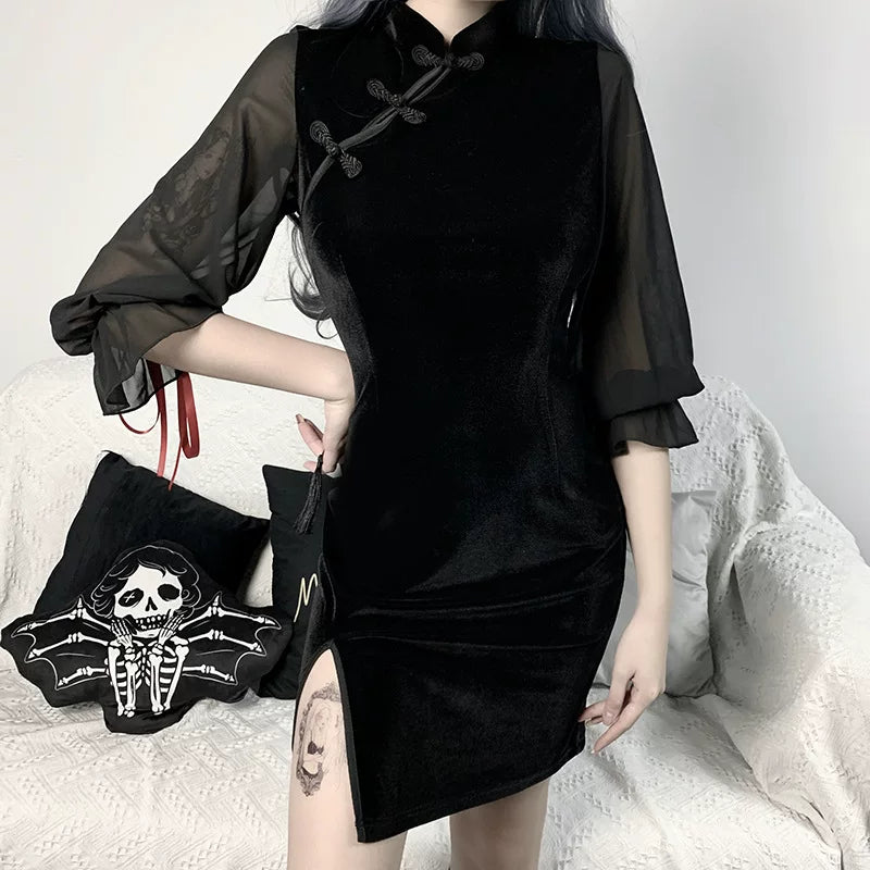 New slim fit high waisted cheongsam dress, improved retro short skirt for women, slim cheongsam dress