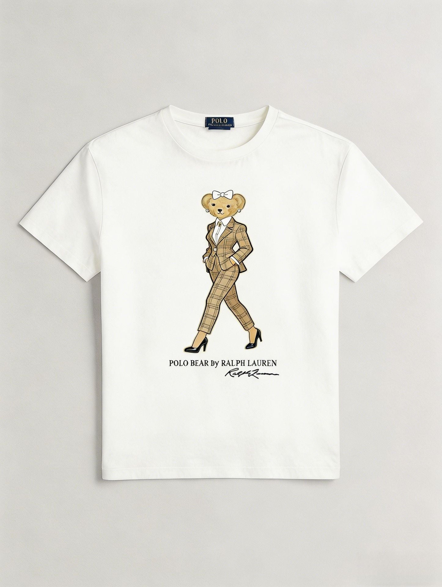 European and American Cross border 2026 Summer Cross border Women's Fashion New Casual Bear Printed Round Neck T-shirt Short Sleeve Top