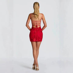 European and American 2026 new cross-border women's clothing fashion temperament slim fit with solid color embroidery short skirt sexy suspender dress
