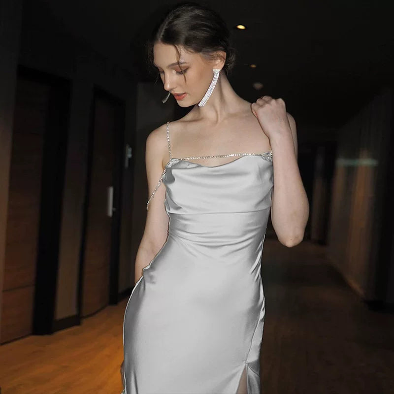 Open Back Diamond Chain Strap Dress Women's Open Back Diamond Chain Strap Dress