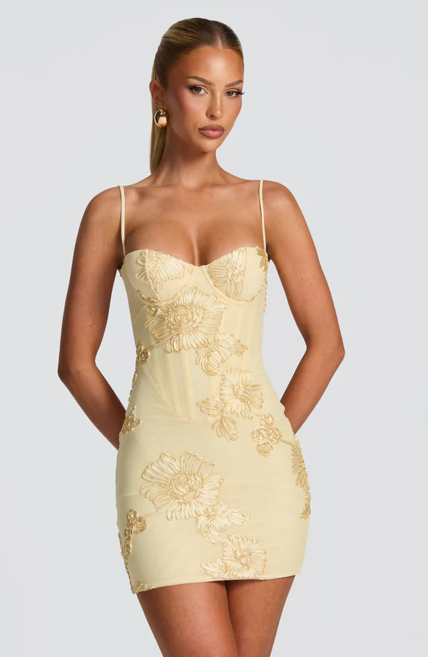 European and American 2026 new cross-border women's clothing fashion temperament slim fit with solid color embroidery short skirt sexy suspender dress