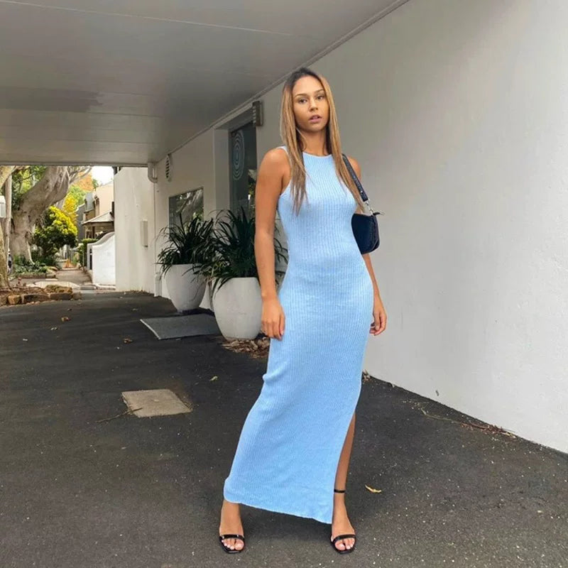 Tank Top Skirt Split Fit Dress Tank Top Skirt Twisted Split Sexy Slimming Dress for Women