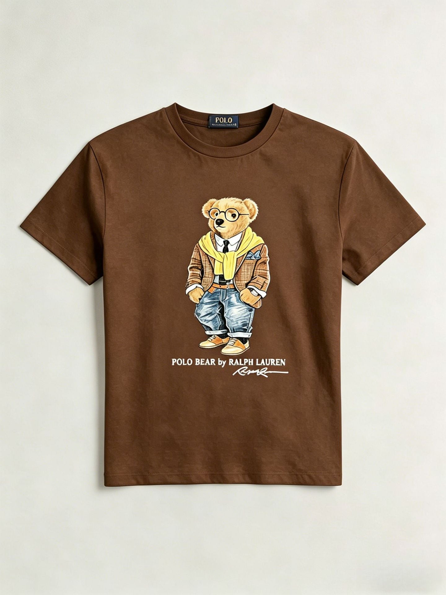 European and American Cross border 2025 Summer Cross border Women's Fashion New Casual Bear Printed T-shirt Round Neck Loose Short Sleeve