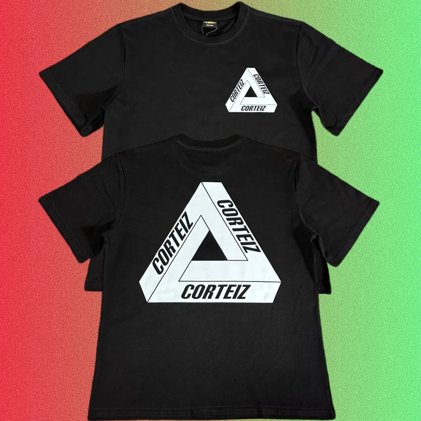 Corteiz Penrose Triangle Logo Black T-Shirt (Front & Back Print)