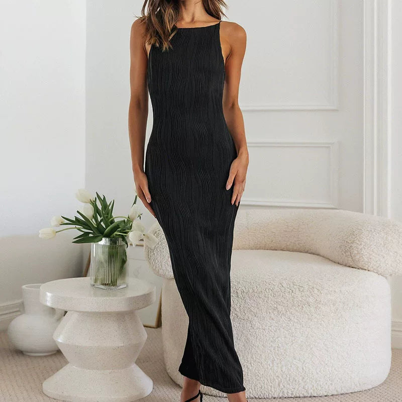 Camisole sleeveless slim fitting dress with camisole straps, long skirt, sleeveless dress