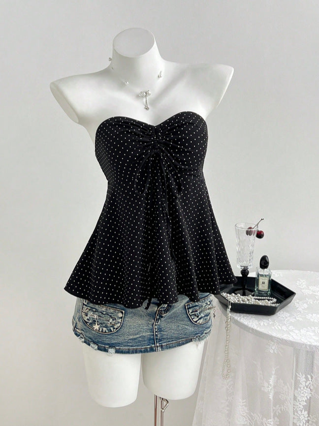 2026 foreign trade summer new product strapless drawstring polka dot fashion women's clothing European and American cross-border e-commerce camisole vest top