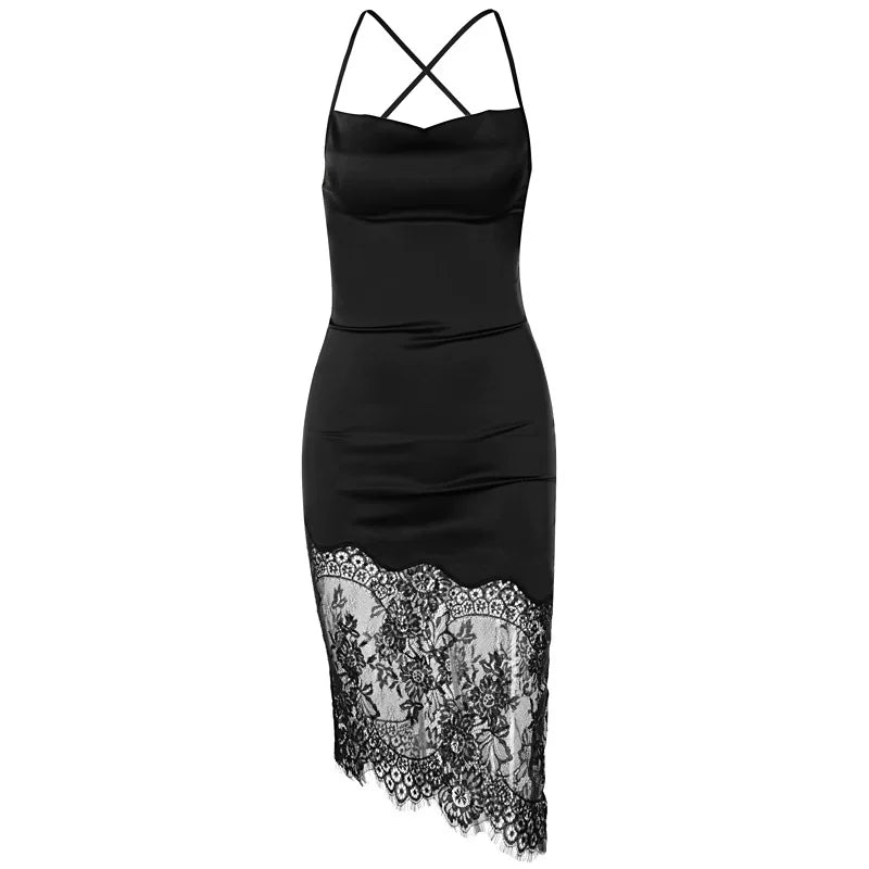 Sexy Stitching Lace Dress, Sexy Splicing Lace Dress, Lace up backless Dress, Female