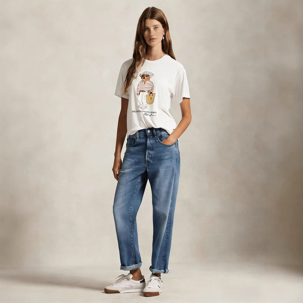 European and American Cross border 2026 Summer Cross border Women's Fashion New Casual Bear Printed Round Neck T-shirt Short Sleeve Top