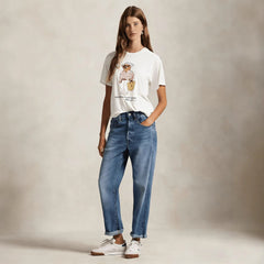 European and American Cross border 2026 Summer Cross border Women's Fashion New Casual Bear Printed Round Neck T-shirt Short Sleeve Top