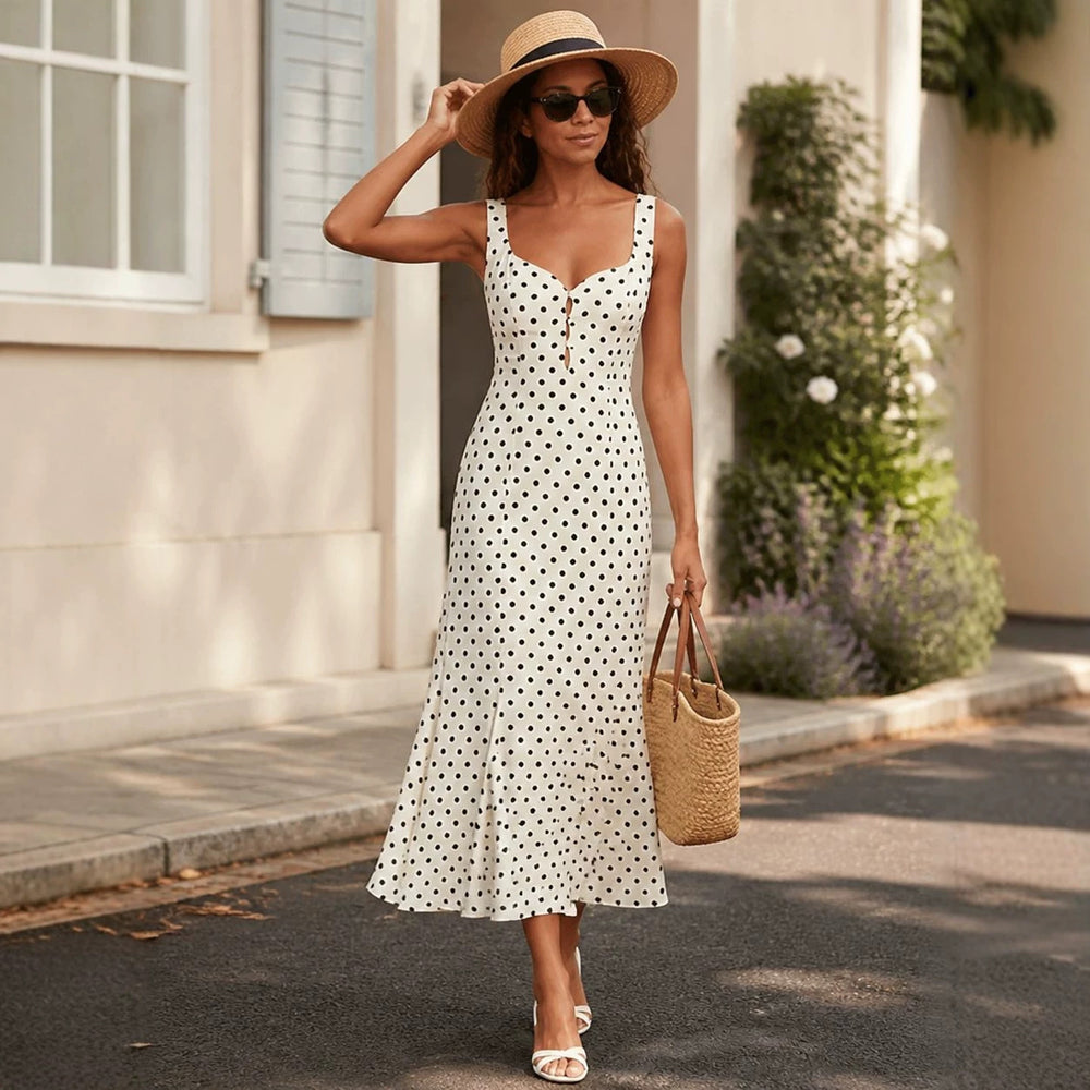 European and American 2026 new cross-border women's clothing gentle temperament storm point square collar suspender waist cinching slimming backless dress