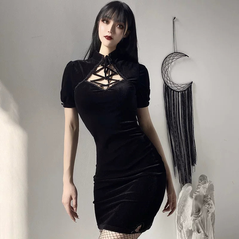 New slim fit high waisted cheongsam dress, improved retro short skirt for women, slim cheongsam dress